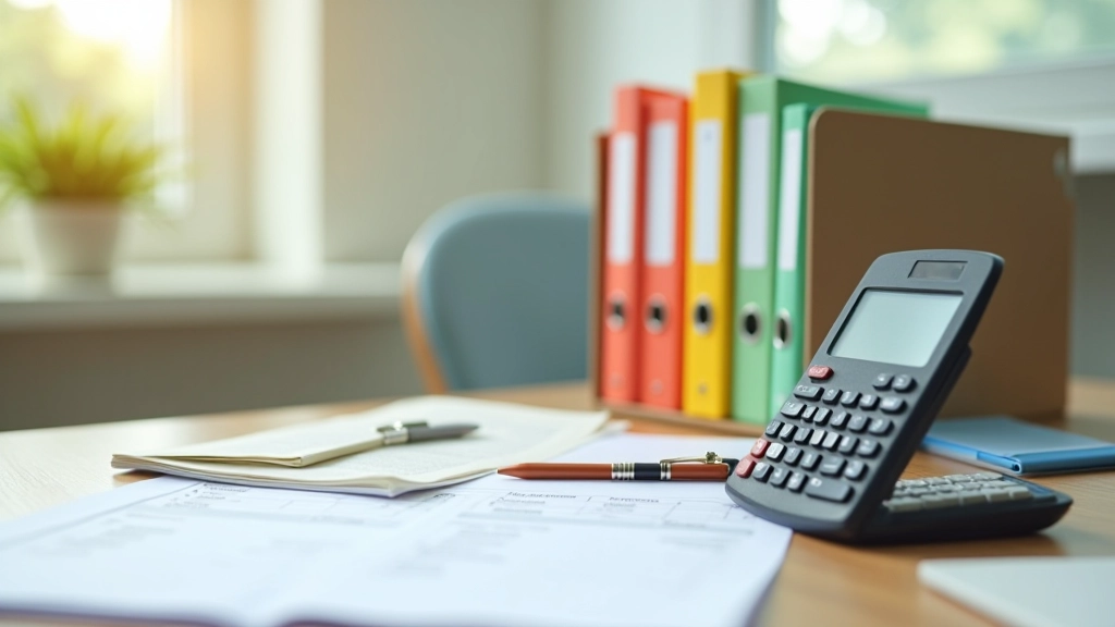 Organized file folders and tax documents arranged on clean workspace