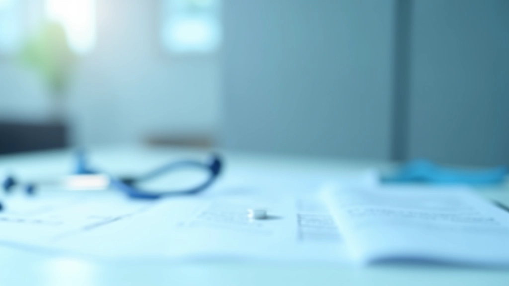 Stethoscope and medical documents on clean white desk in clinic