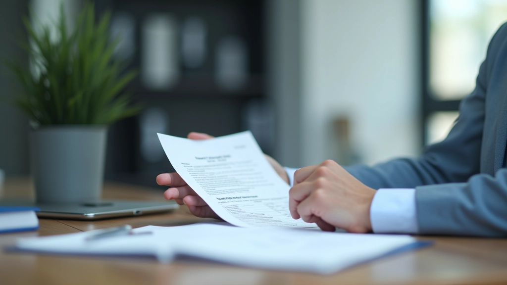 Person holding documents next to a file organizer on desk