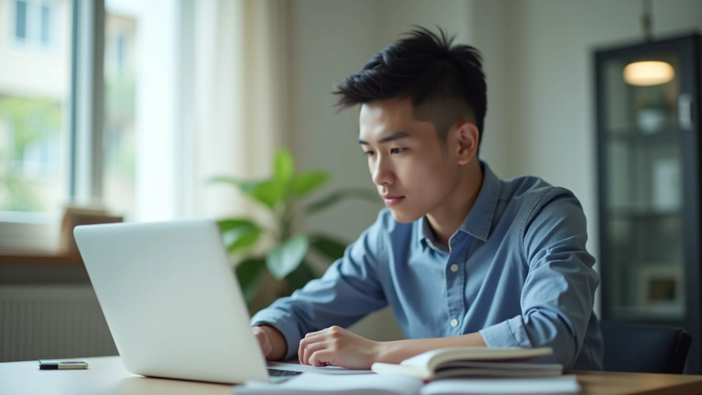 Student studying with textbooks and laptop on desk